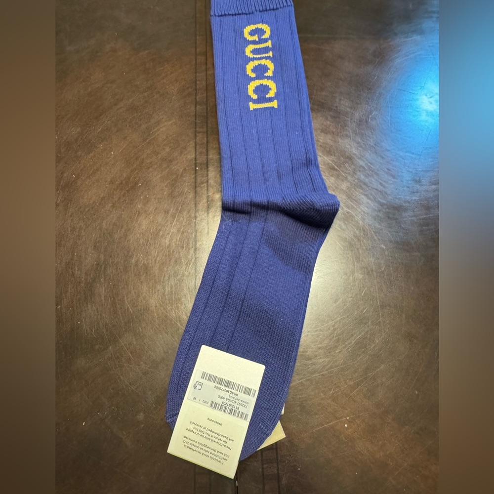 New Authentic Gucci Logo Socks Navy Size M - Picture 9 of 14
